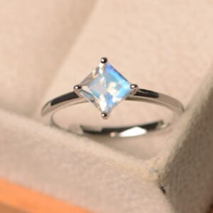 Awmnjtmgpw 925 Sterling Silver Moonstone Ring Cut Cubic Zircon Blue Topaz Women's Wedding Engagement Ring Size 6-10 (Size 10)