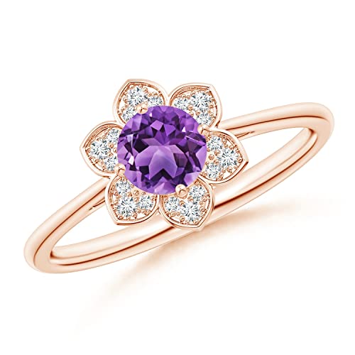 CARILLON Art Deco Round Amethyst 0.40 Ctw Natural Gemstone 925 Sterling Silver Women Wedding Ring Jewelry (Rose Plated, 8)