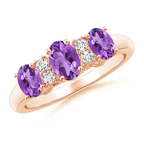 CARILLON Three Stone Oval 1.50 Ctw Amethyst Gemstone 925 Sterling Silver Women Engagement Ring Jewelry (Rose Plated, 8)