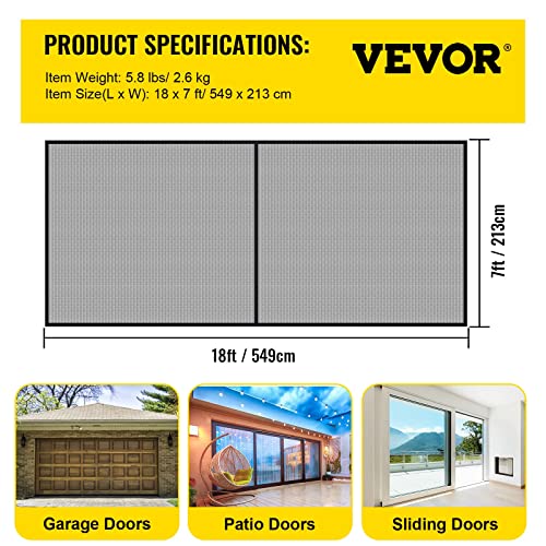 VEVOR Garage Door Screen, 18 x 7 ft for 2 Cars, 5.8 lbs Heavy-Duty Fiberglass Mesh for Quick Entry with Self Sealing Magnet and Weighted Bottom, Kids/Pets Friendly, Easy to Install and Retractable