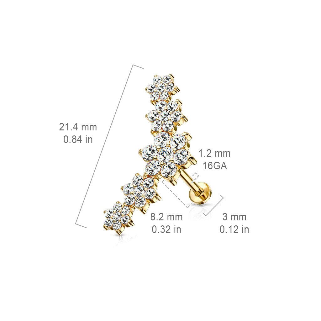 5 Tiered CZ Flower Curve Top Conch Tragus Helix Daith Ear Cartilage Piercing 16G 8mm Length - Clear