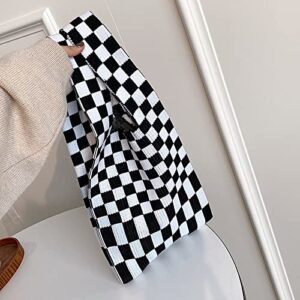 Shapes Studio Checker Black & White Checkered Checkboard Tote Bag (Black White), Women Ribbed Market Bag, Fun Style