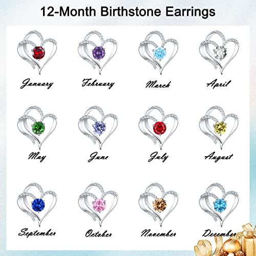 RIVIKO Love Heart Earrings For Women 925 Sterling Silver Gold Plated Zirconia March Birthstone Stud Earrings for Mother Wife Sister Birthday Valentine's Mothers Day Christmas Jewelry Gift