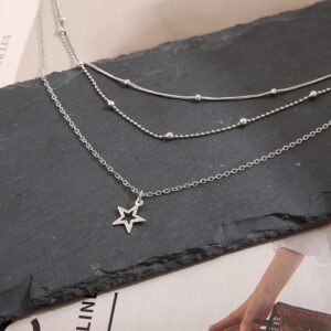 Aluinn Silver Star Layered Necklace Boho Choker Necklaces Chain Jewelry Layering for Women