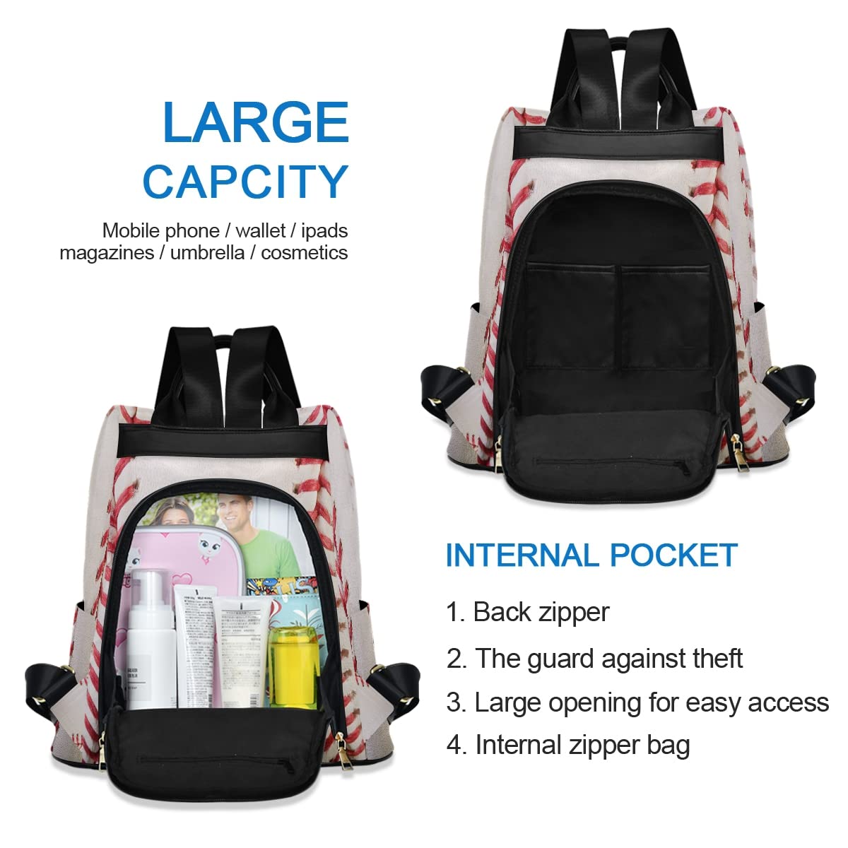 ALAZA Sport Ball Baseball Lovely Women Backpack Anti Theft Back Pack Shoulder Fashion Bag Purse