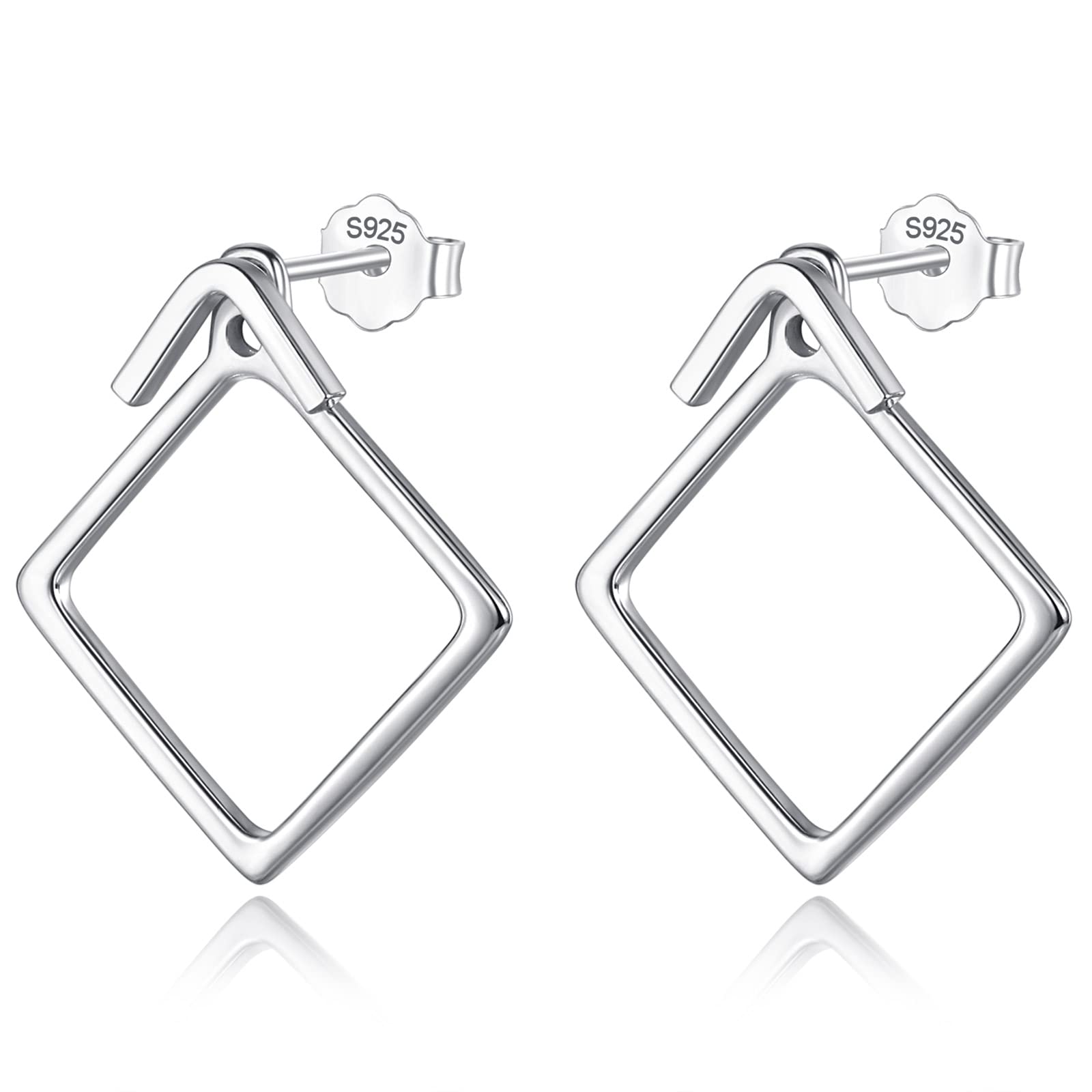 Fiklon Ear Jacket Earrings 925 Sterling Silver Studs Front Back Earrings for Women Minimalist Geometric V Stud Earrings With Back Design (ear jacket-16MM-Silver)