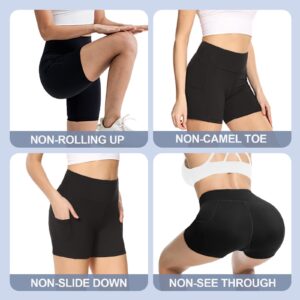 Biker Shorts Women with Pockets - 3"/5"/8" High Waisted Soft Tummy Control Workout Shorts for Yoga Athletic Gym Black