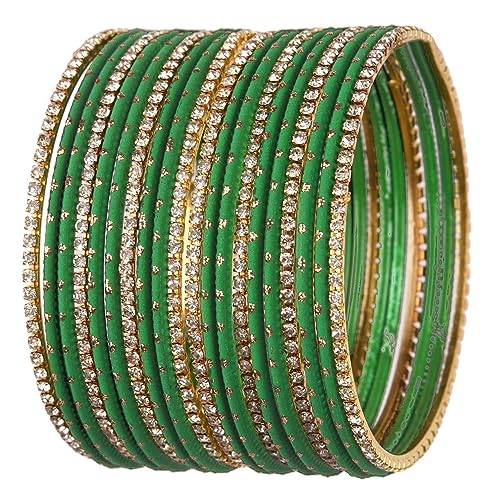 Efulgenz Indian Bangles for Women Indian Bangle Set Rhinestone CZ Plain Metal Bracelet Bangle Jewelry for Women