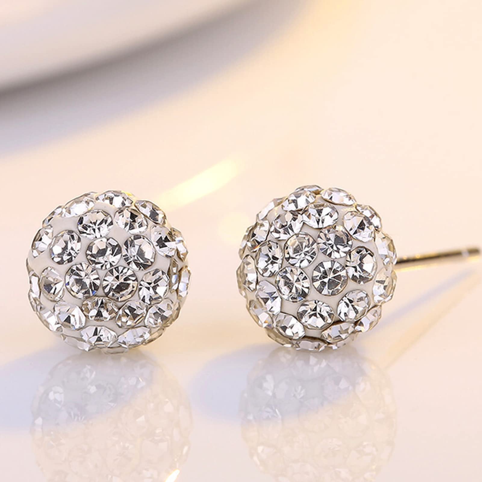 BG&WLing 3 Pieces Crystal Ball Stud Earrings Set for Women, 3 Different Size Sparkle Disco Ball Earring Studs