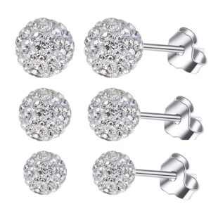 bg&wling 3 pieces crystal ball stud earrings set for women, 3 different size sparkle disco ball earring studs