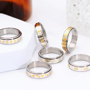 ZNBOH Anxiety Ring for Women Fidget Rings Stainless Steel Spinner Ring Anti Anxiety Ring Fidget Band Rings for Men Flower Moon Star Stress Relieving Rings Set