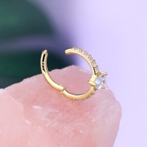 Melighting Gold Septum Jewelry 14k Solid Helix Piercing Jewelry Helix Earrings 16G Clear CZ Teardrop Tragus Cartilage Earrings Clicker Piercing Jewelry