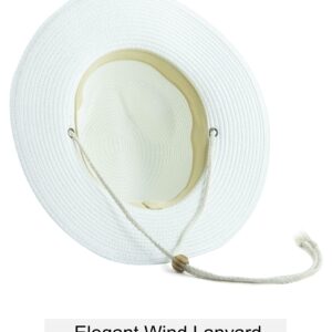 Koreshion Women Straw Panama Hat Summer Wide Brim Fedora Cap Beach Sun Hats UV UPF50+ White