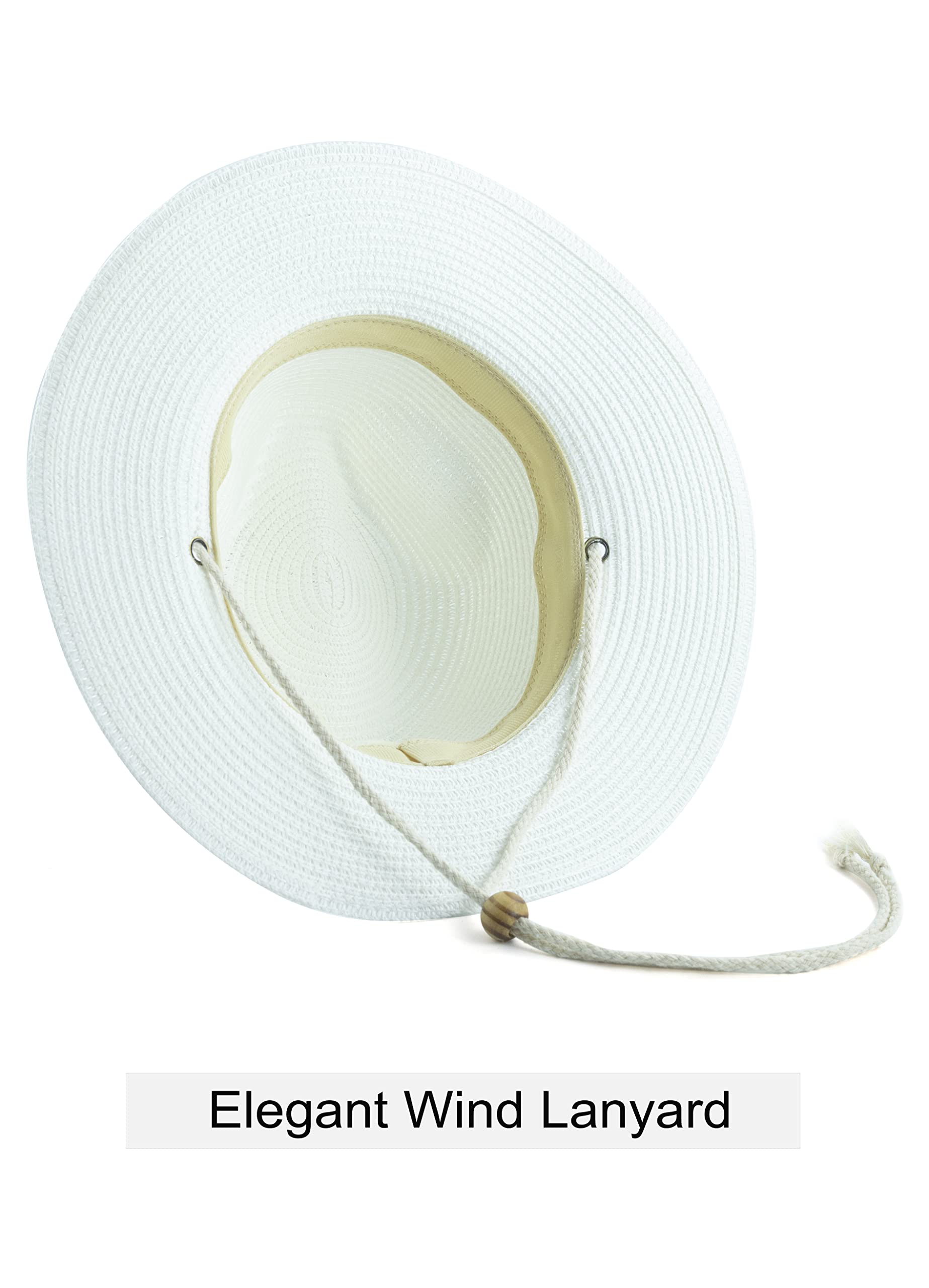 Koreshion Women Straw Panama Hat Summer Wide Brim Fedora Cap Beach Sun Hats UV UPF50+ White