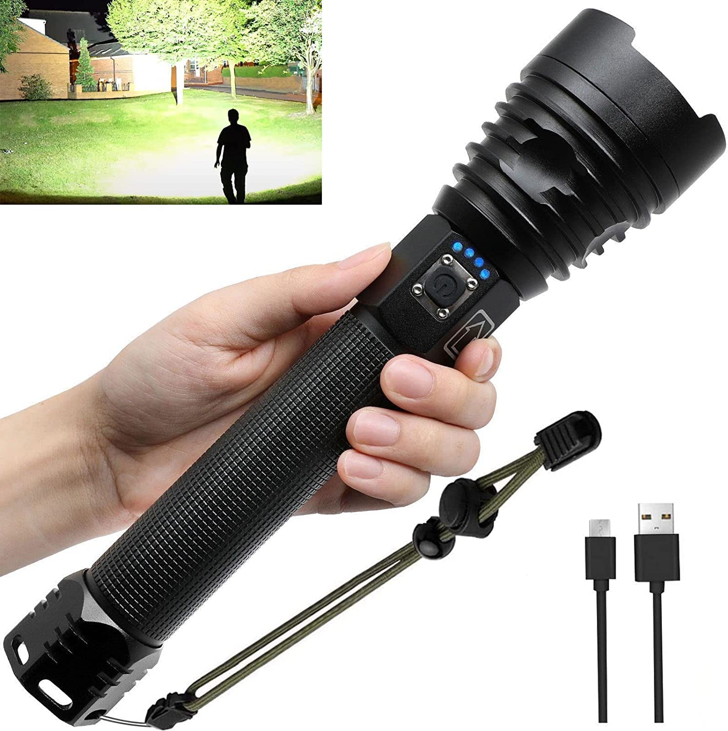 Rechargeable LED Flashlight 900,000 High Lumens, Super Bright Powerful Flashlights with 5 Lighting Modes, Waterproof Handheld Flash Light for Outdoors, Camping