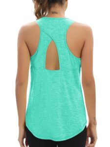 aeuui womens workout tops open back racerback tank tops sleeveless yoga athletic running shirts gym clothes for women green