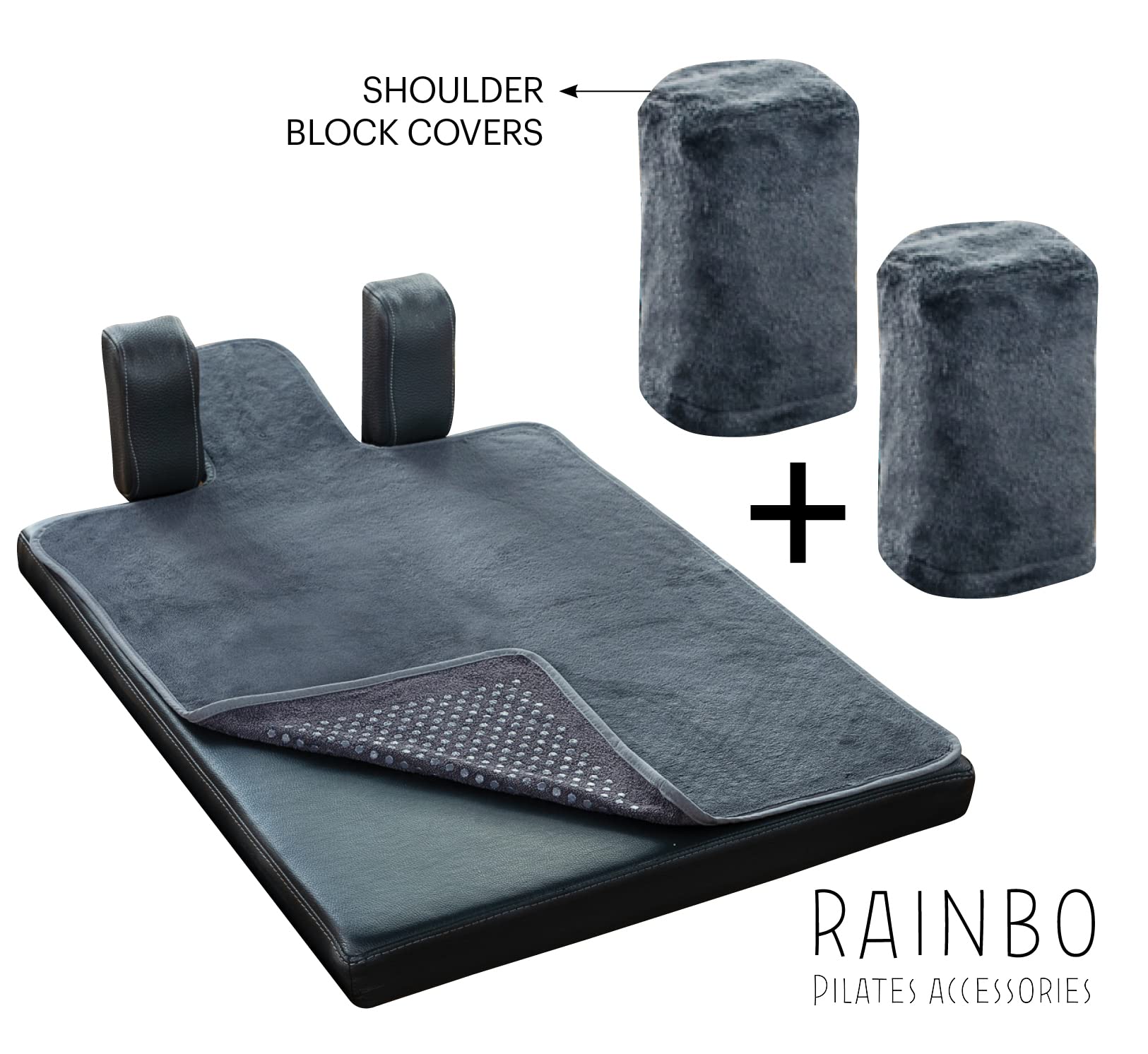 Pilates Reformer Non-Slip Mat Towel (Included 2 Pcs Shoulder Block Covers) (DARK GREY)