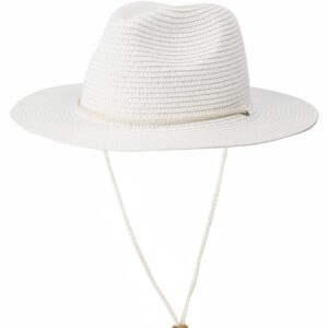 Koreshion Women Straw Panama Hat Summer Wide Brim Fedora Cap Beach Sun Hats UV UPF50+ White