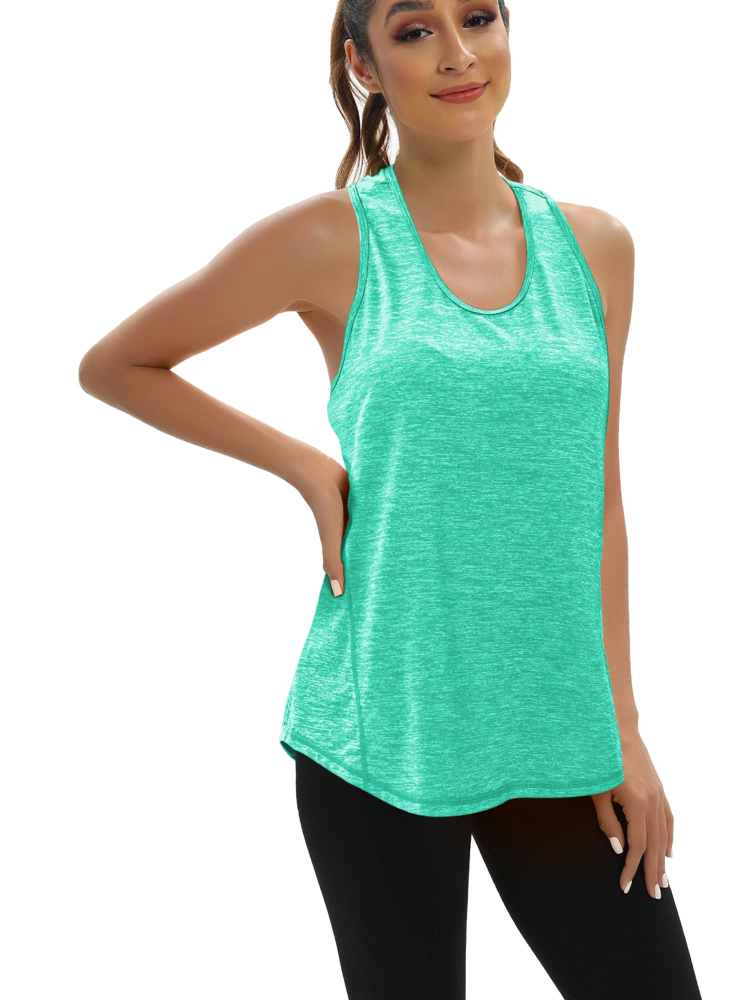 Aeuui Womens Workout Tops Open Back Racerback Tank Tops Sleeveless Yoga Athletic Running Shirts Gym Clothes for Women Green