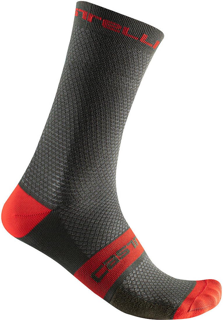 Castelli Superleggera 18 Sock Military Green/Fiery Red, Xxl