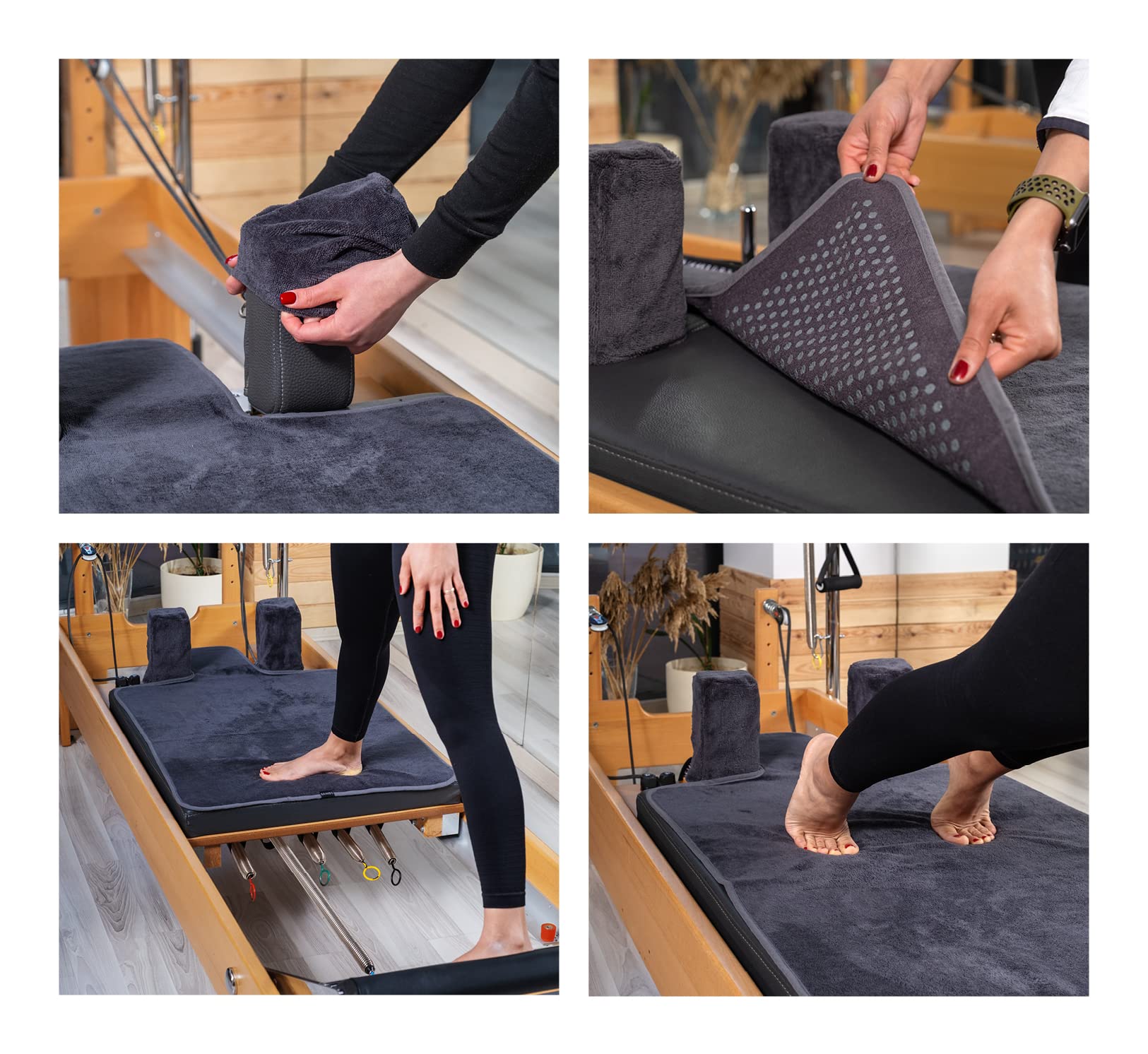 Pilates Reformer Non-Slip Mat Towel (Included 2 Pcs Shoulder Block Covers) (DARK GREY)