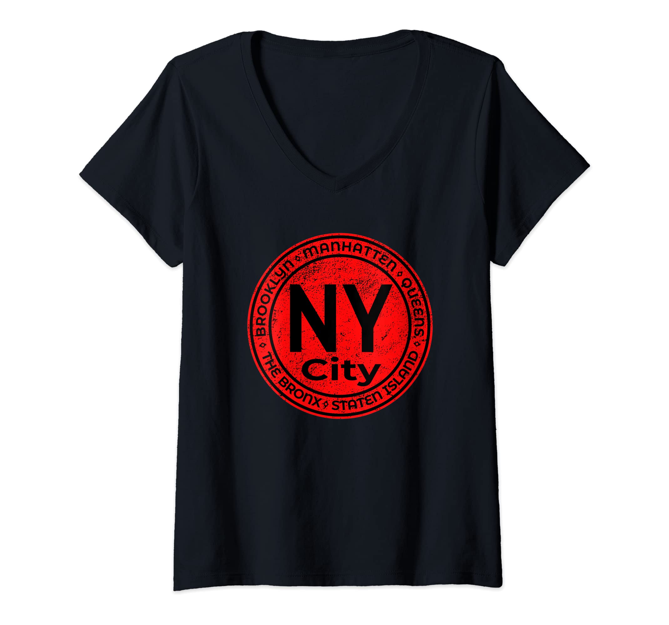 Womens The Five Boroughs Of New York Circle Souvenir Gift Design V-Neck T-Shirt