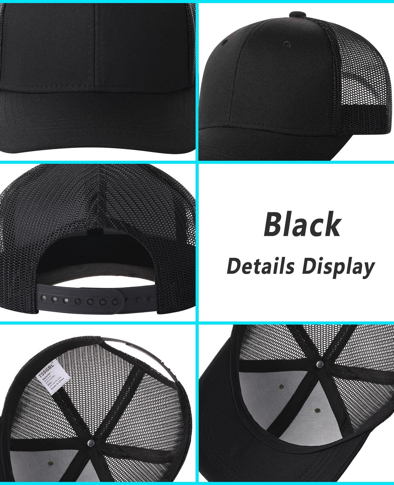 TSSGBL 2 Pack Snapback Mesh Trucker Hat Plain Summer Cool No-Logo Ball Caps for Men,Adjustable Blank Trendy Work Baseball Cap Black Grey