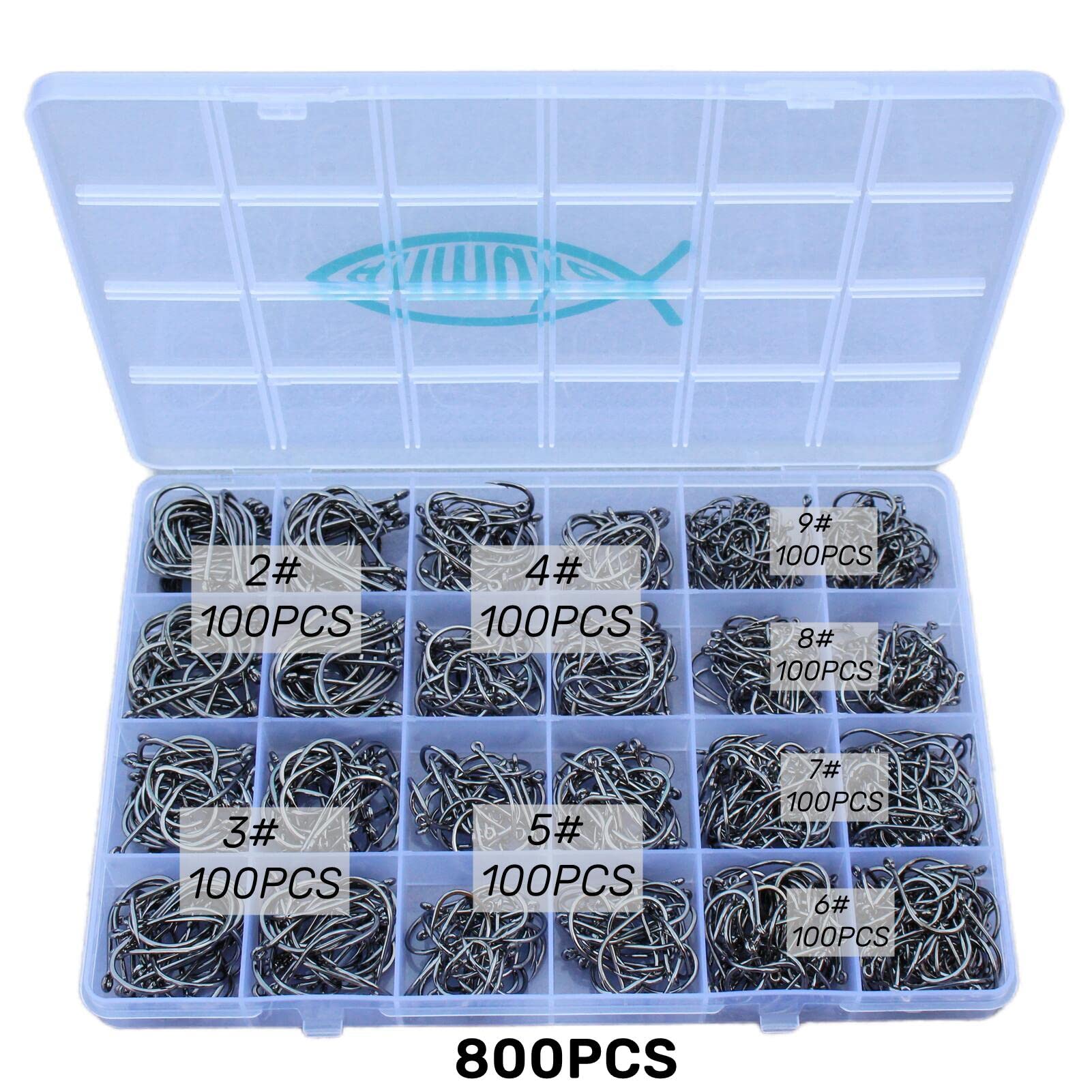 Freshwater Saltwater Bulk Fishing Hooks Set Worm Catfish Hooks Fish Gear Equipment Supplies(800 PCS)