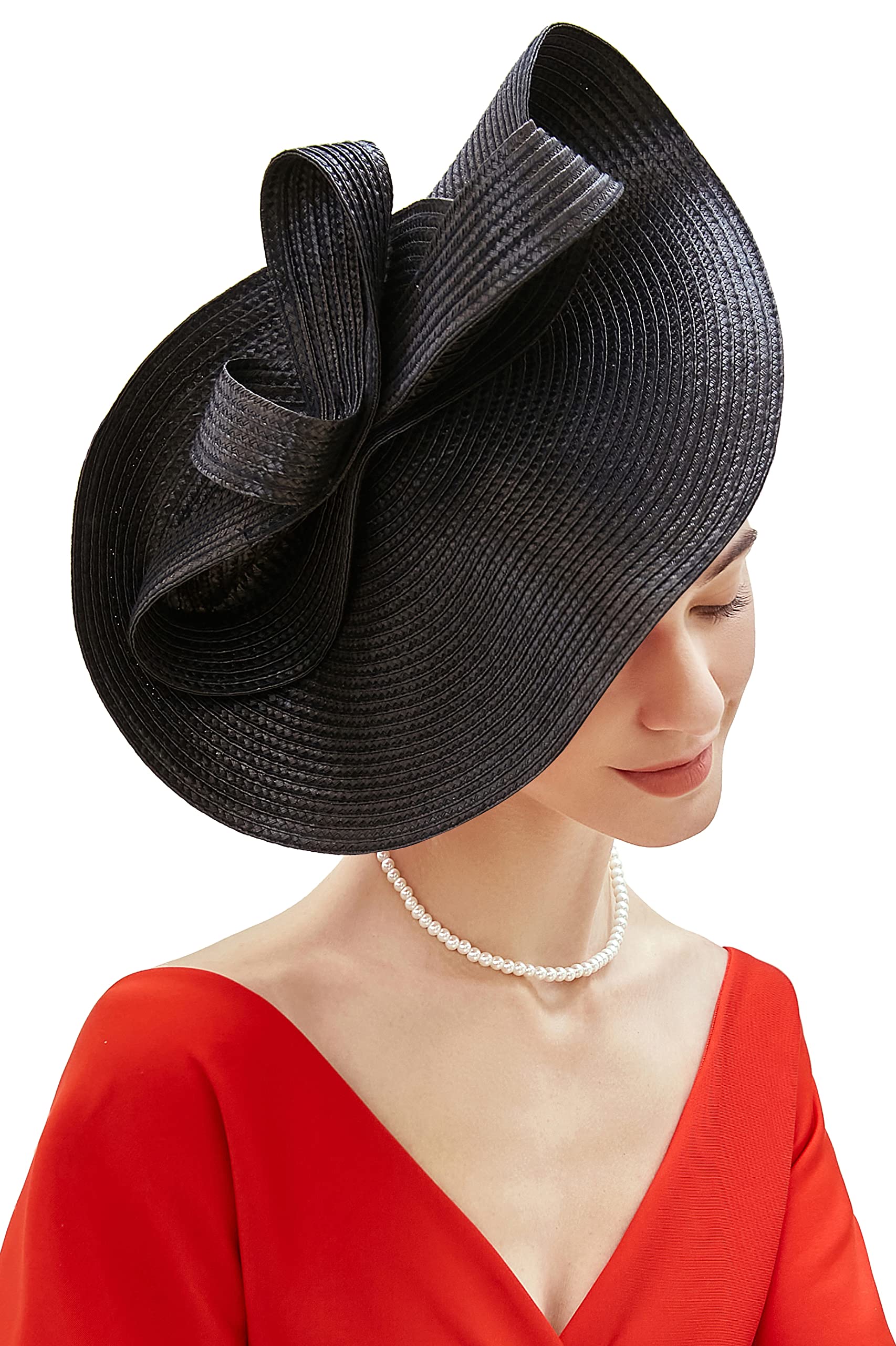 BABEYOND Tea Party Fascinator Kentucky Hat Women’s Fascinator Derby Straw Pillbox Hat for Cocktail Wedding Black