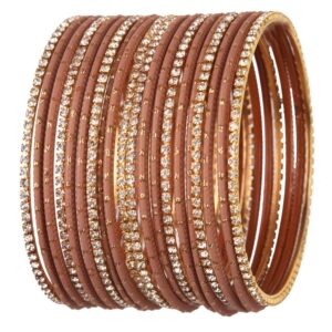 Efulgenz Indian Bangle Set Rhinestone CZ Plain Metal Bracelet Bangle Jewelry for Women .