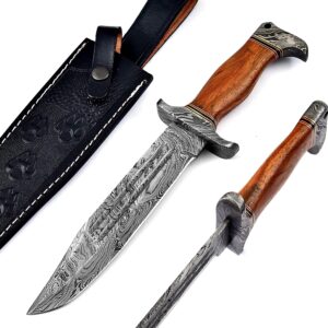 black smith custom knives handmade damascus steel bowie knife with sheath fixed blade hunting bowie knife for survival camping and bushcraft 13inch knife (bsck-hk-1100)