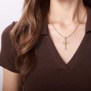 VAttract Cross Necklace for Women 18K Gold Plated Cross Pendant Choker Necklace