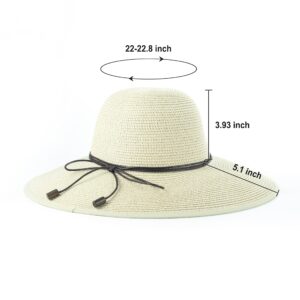 Koreshion Women Summer Wide Brim Straw Hat Beach Foldable Sun Hats Floppy Roll Up Cap Uv UPF 50+ Caps Khaki