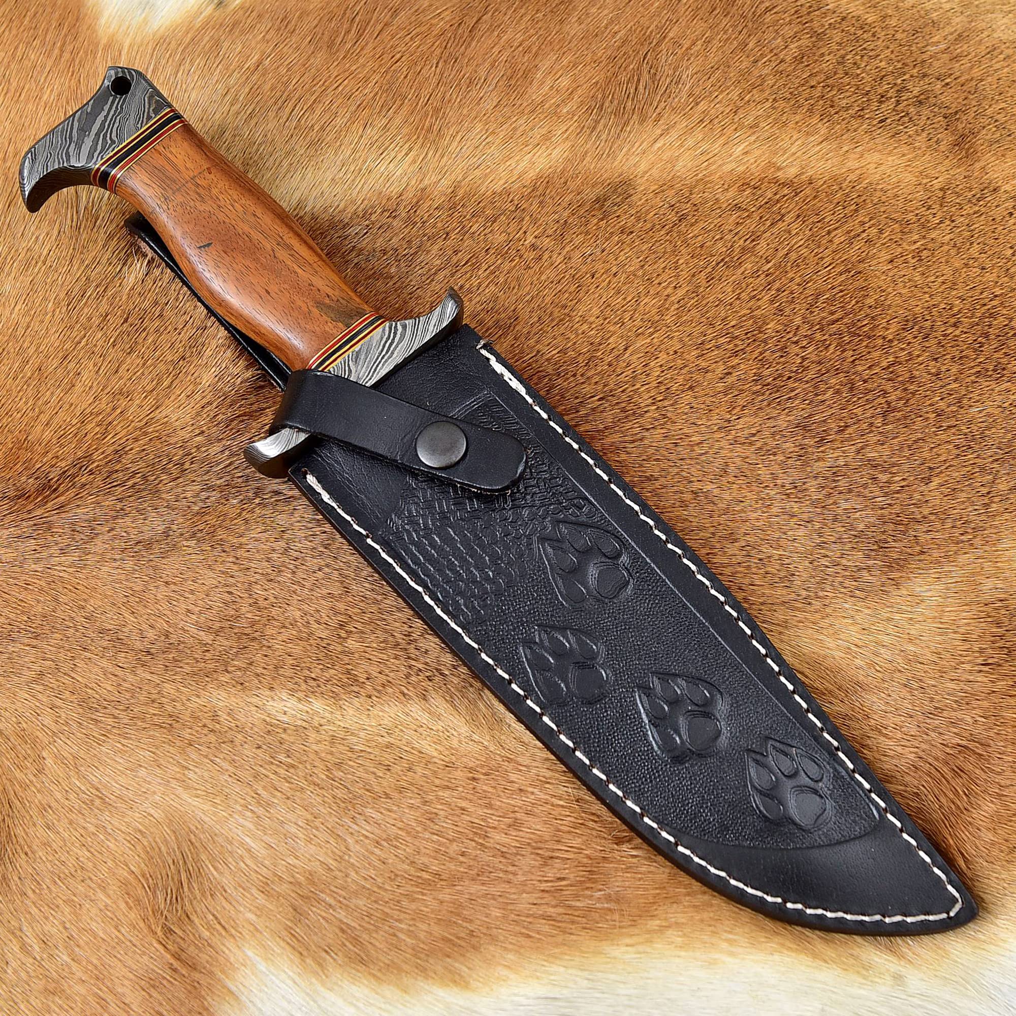 Black Smith Custom Knives Handmade Damascus steel bowie knife with sheath Fixed blade hunting bowie knife for Survival Camping and Bushcraft 13inch Knife (BSCK-HK-1100)