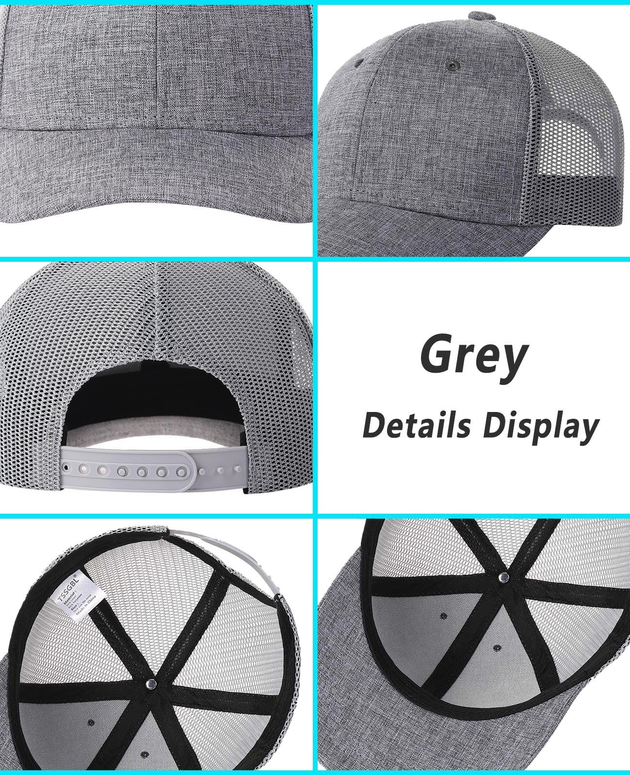 TSSGBL 2 Pack Snapback Mesh Trucker Hat Plain Summer Cool No-Logo Ball Caps for Men,Adjustable Blank Trendy Work Baseball Cap Black Grey