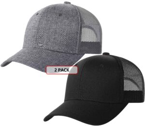 tssgbl 2 pack snapback mesh trucker hat plain summer cool no-logo ball caps for men,adjustable blank trendy work baseball cap black grey