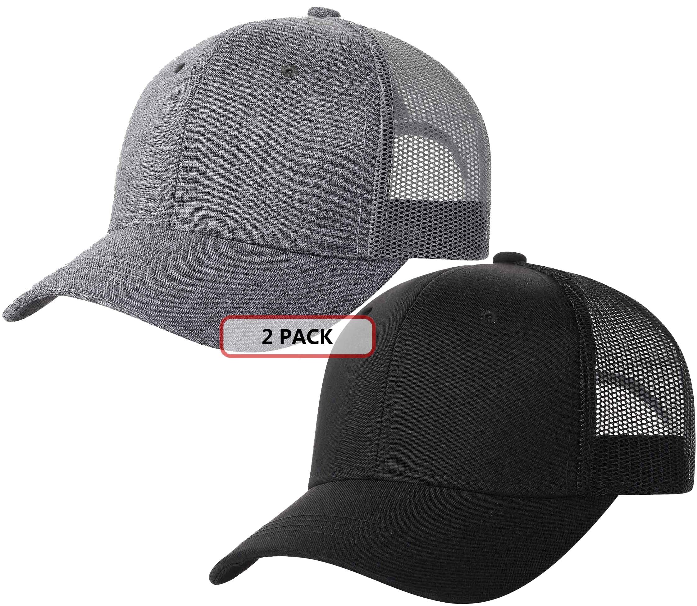 TSSGBL 2 Pack Snapback Mesh Trucker Hat Plain Summer Cool No-Logo Ball Caps for Men,Adjustable Blank Trendy Work Baseball Cap Black Grey