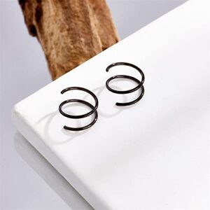 COLORFUL BLING Stainless Steel Double Hoop Nose Rings for Single Piercing Spiral Nose Rings Cartilage Twist Nose Hoops for Women Nostril Piercing Jewelry-2pcs black