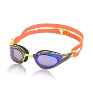 speedo unisex-adult swim goggles mirrored fastskin pure focus, salso/atomic lime/violet gold