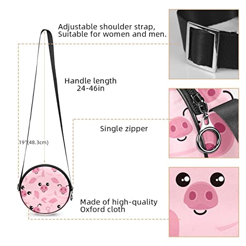 Cute Pink Pig Expression Cartoon Crossbody Bag for Women Teen Girls Round Canvas Shoulder Bag Purse Tote Handbag Bag