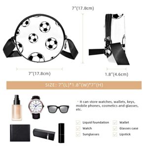 White Black Soccer Football Pattern Crossbody Bag for Women Teen Girls Round Canvas Shoulder Bag Purse Tote Handbag Bag