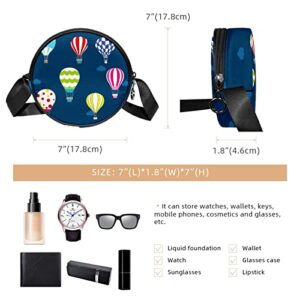 Hot Air Balloon in the Sky Crossbody Bag for Women Teen Girls Round Canvas Shoulder Bag Purse Tote Handbag Bag