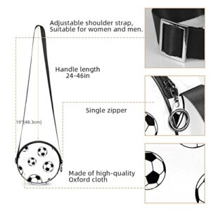 White Black Soccer Football Pattern Crossbody Bag for Women Teen Girls Round Canvas Shoulder Bag Purse Tote Handbag Bag