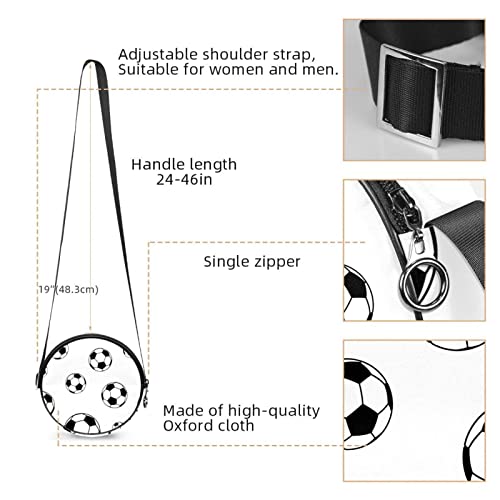 White Black Soccer Football Pattern Crossbody Bag for Women Teen Girls Round Canvas Shoulder Bag Purse Tote Handbag Bag