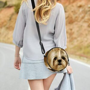 Shih Tzu Puppy Dog Crossbody Bag for Women Teen Girls Round Canvas Shoulder Bag Purse Tote Handbag Bag