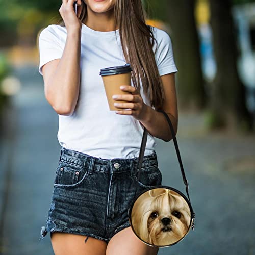 Shih Tzu Puppy Dog Crossbody Bag for Women Teen Girls Round Canvas Shoulder Bag Purse Tote Handbag Bag