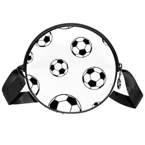 white black soccer football pattern crossbody bag for women teen girls round canvas shoulder bag purse tote handbag bag