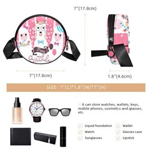 Happy Birthday Alpaca Llama Crossbody Bag for Women Teen Girls Round Canvas Shoulder Bag Purse Tote Handbag Bag