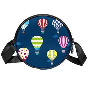 Hot Air Balloon in the Sky Crossbody Bag for Women Teen Girls Round Canvas Shoulder Bag Purse Tote Handbag Bag