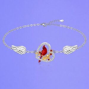 Red Cardinal Bracelet for Women Sterling Silver Memorial Cardinal Appear When Angels Are Near Heart Bird Cardinal Bracelets Cute Jewelry for Loss of Loved One